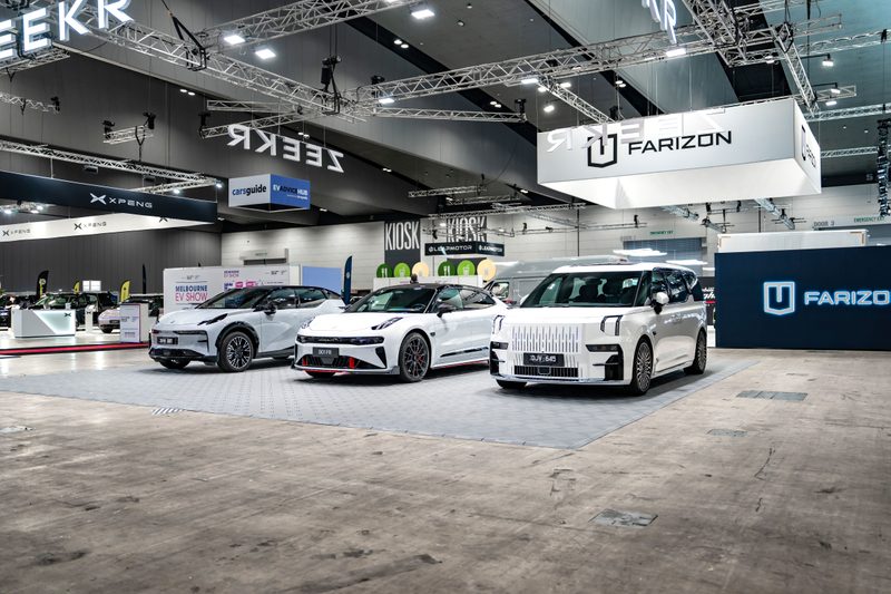 Three Zeekr models on ULTRACORE Silver Grey tiles