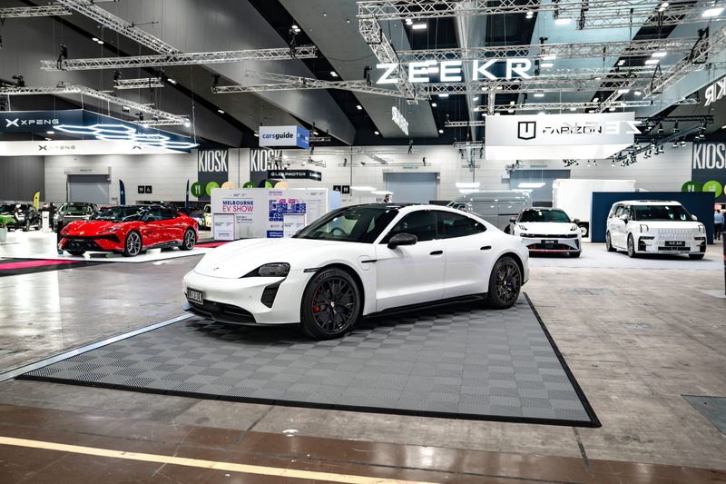 Porsche Taycan on ULTRAGRID Silver Grey tiles